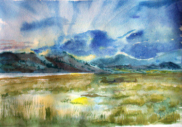 Painting titled "Landscape 2" by Nina Polunina, Original Artwork, Watercolor