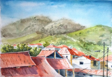 Painting titled "Cangas de Onis. Red…" by Nina Polunina, Original Artwork, Watercolor