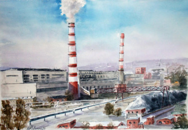 Pintura intitulada "Industrial area 1" por Nina Polunina, Obras de arte originais, Aquarela