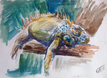 Pintura intitulada "Chameleon" por Nina Polunina, Obras de arte originais, Aquarela