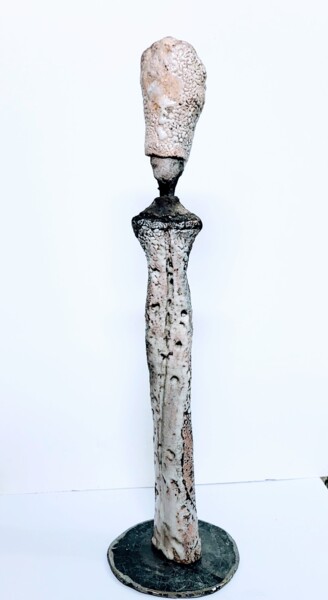 Sculpture titled "sculpture raku neige" by Marie Juge, Original Artwork, Terra cotta Mounted on Metal