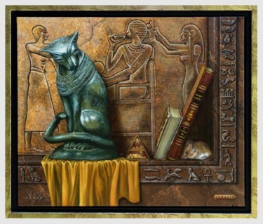 Peinture intitulée "LE CHAT EGYPTIEN." par Lucette Philippe Niord, Œuvre d'art originale