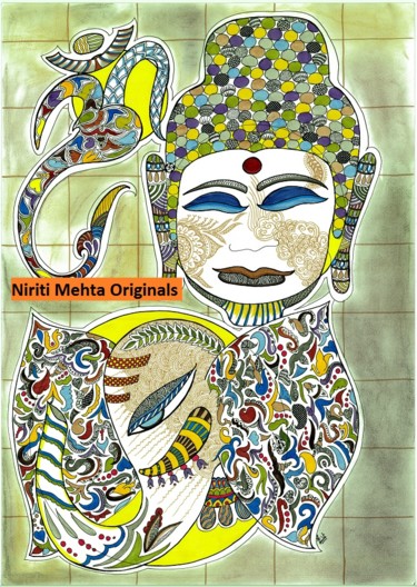 Painting titled "budha-and-ganesh.jpg" by Niriti Mehta Jain, Original Artwork