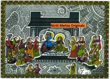 Painting titled "krishna-with-gopis.…" by Niriti Mehta Jain, Original Artwork
