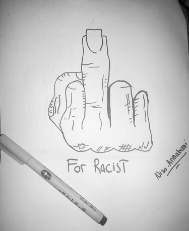 Drawing titled "f for racist" by Nisa Annabani, Original Artwork, Ballpoint pen