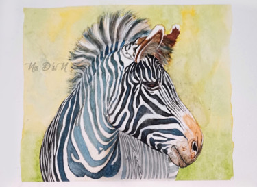 Peinture intitulée "Curious Zebra" par Anaïs Di Camillo (NisDsiN), Œuvre d'art originale, Aquarelle