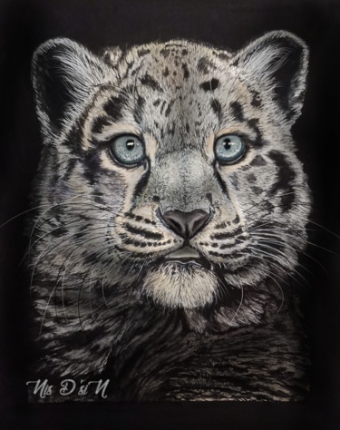 Peinture intitulée "Baby snow leopard" par Anaïs Di Camillo (NisDsiN), Œuvre d'art originale, Aquarelle
