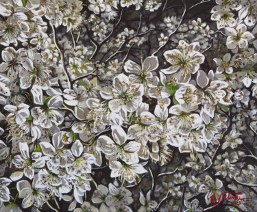 Painting titled "Flowers" by Bogdan Nitescu, Original Artwork, Oil Mounted on Wood Stretcher frame