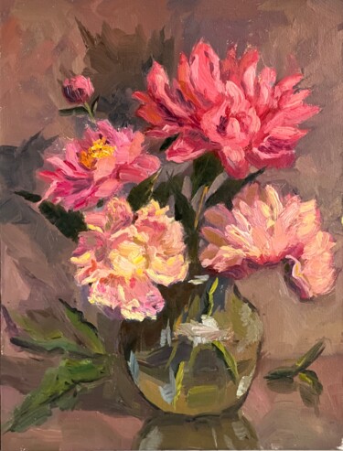 Painting titled "Pretty in Pink!" by Nithya Swaminathan, Original Artwork, Oil Mounted on Wood Panel