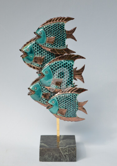 Sculpture titled "Zes discusvissen" by Martin Langezaal, Original Artwork, Ceramics