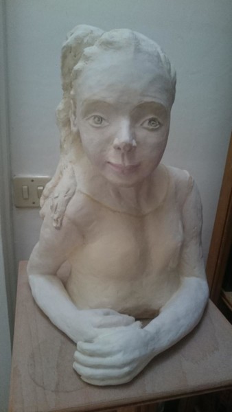 Sculpture titled "Buste petite fille" by Chrysanthou, Original Artwork, Clay