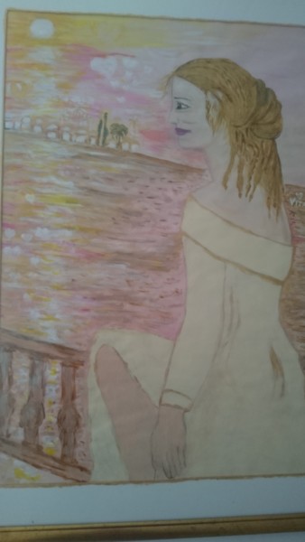 Картина под названием "Lina" - Chrysanthou, Подлинное произведение искусства, Гуашь Установлен на Стекло