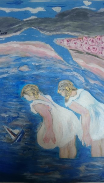 Peinture intitulée "Les jumelles à la p…" par Chrysanthou, Œuvre d'art originale, Acrylique