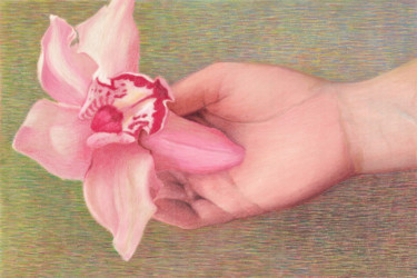 Rysunek zatytułowany „HOLDING A FLOWER Or…” autorstwa Nives Palmić, Oryginalna praca, Pastel
