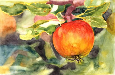 Painting titled "APPLE ON A BRANCH" by Nives Palmić, Original Artwork, Watercolor