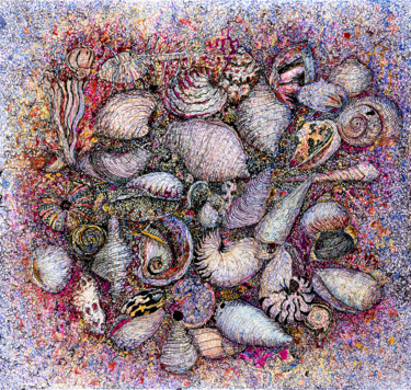 Dibujo titulada "SEA SHELLS" por Nives Palmić, Obra de arte original, Tinta