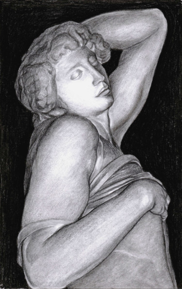 Dessin intitulée "DYING SLAVE" par Nives Palmić, Œuvre d'art originale, Fusain