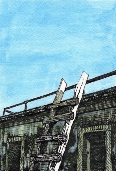 图画 标题为“UPSTAIRS Abandoned…” 由Nives Palmić, 原创艺术品, 墨