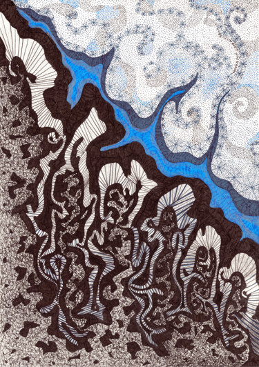Zeichnungen mit dem Titel "BLUE PATH" von Nives Palmić, Original-Kunstwerk, Tinte