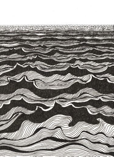 Dibujo titulada "SEA WAVES I" por Nives Palmić, Obra de arte original, Tinta