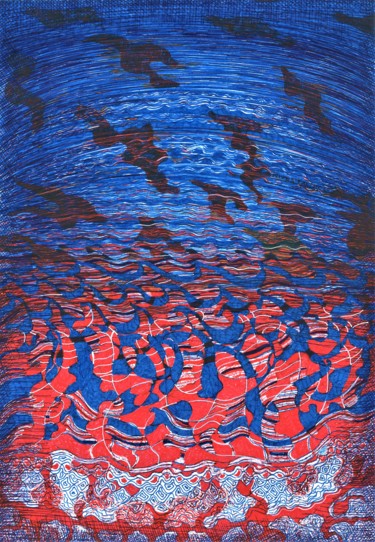 Disegno intitolato "WAVES AND SHADOWS" da Nives Palmić, Opera d'arte originale, Inchiostro
