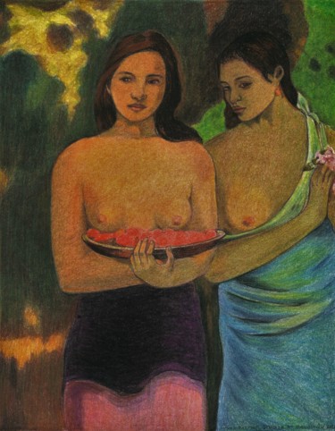 Drawing titled "AFTER GAUGUIN STUDY…" by Nives Palmić, Original Artwork, Pastel