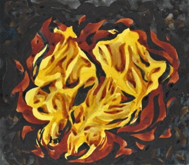 Painting titled "FLAMME II aquarelle…" by Nives Palmić, Original Artwork, Watercolor