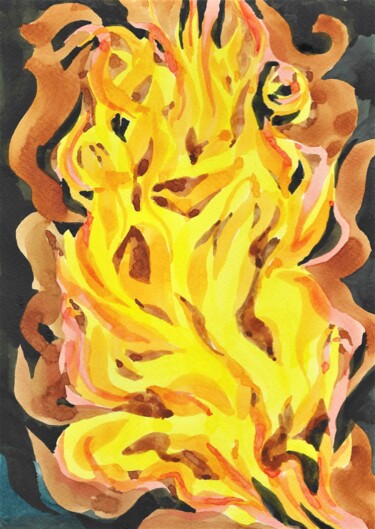 Painting titled "FLAMME IV aquarelle…" by Nives Palmić, Original Artwork, Watercolor