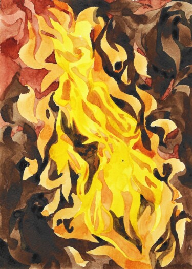 Schilderij getiteld "FLAMME VI aquarelle…" door Nives Palmić, Origineel Kunstwerk, Aquarel