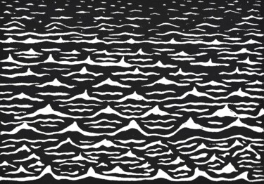 Druckgrafik mit dem Titel "STORMY SEA linocut" von Nives Palmić, Original-Kunstwerk, Linoldrucke