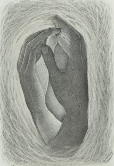 Zeichnungen mit dem Titel "RODIN'S HANDS" von Nives Palmić, Original-Kunstwerk, Graphit