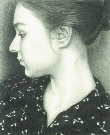 Dibujo titulada "MAGNOLIA GIRL" por Nives Palmić, Obra de arte original, Carbón