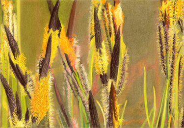 Disegno intitolato "GLOWING GRASS" da Nives Palmić, Opera d'arte originale, Pastello