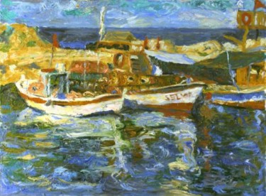 Painting titled "Boats" by Robert Nizamov, Original Artwork, Oil