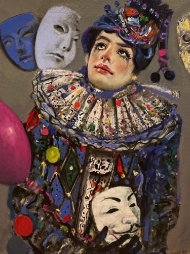 Painting titled "Clown" by Nizar Mammadov, Original Artwork, Oil