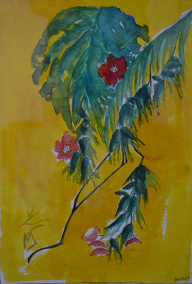 Painting titled "fleurs 2" by Nizard Dominique, Original Artwork, Watercolor