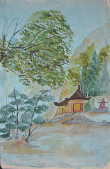 Painting titled "matin d'hiver" by Nizard Dominique, Original Artwork, Watercolor
