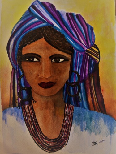 Painting titled "femme africaine" by Nizard Dominique, Original Artwork, Watercolor