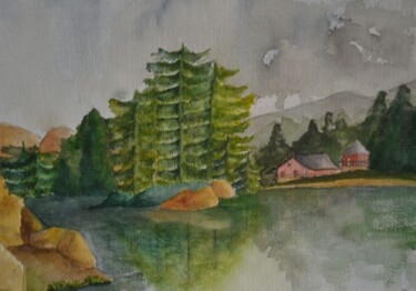 Peinture intitulée "lac-de-montagne-30x…" par Nizard Dominique, Œuvre d'art originale, Aquarelle