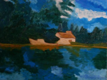 Painting titled "lac-huile-50x66.jpg" by Nizard Dominique, Original Artwork, Oil