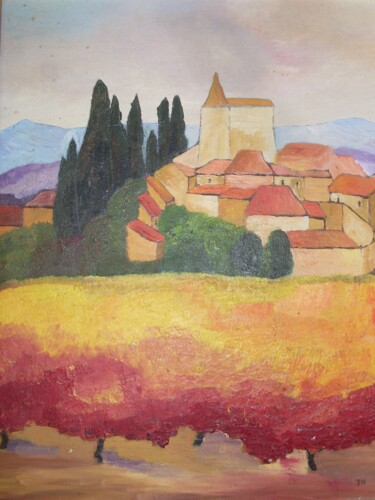 Painting titled "village provençal" by Nizard Dominique, Original Artwork, Oil