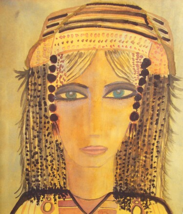 Painting titled "femme jaune" by Nizard Dominique, Original Artwork, Watercolor