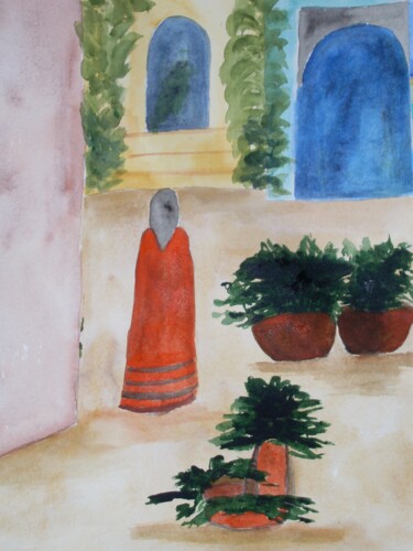 Painting titled "patio 2" by Nizard Dominique, Original Artwork, Watercolor