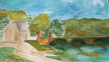 Painting titled "lac" by Nizard Dominique, Original Artwork, Watercolor