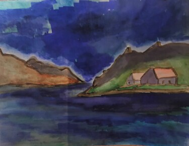 Peinture intitulée "mer du nord" par Nizard Dominique, Œuvre d'art originale, Aquarelle