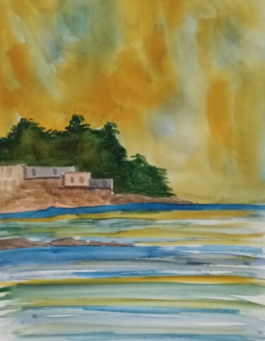 Painting titled "ile 4" by Nizard Dominique, Original Artwork, Watercolor