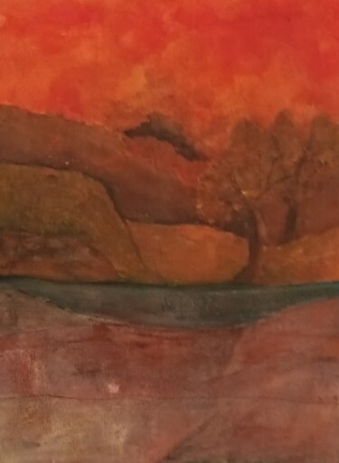 Peinture intitulée "ciel rouge 2" par Nizard Dominique, Œuvre d'art originale, Aquarelle