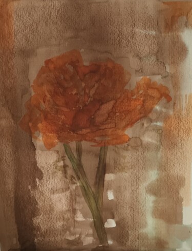 Painting titled "fleur rouge" by Nizard Dominique, Original Artwork, Watercolor