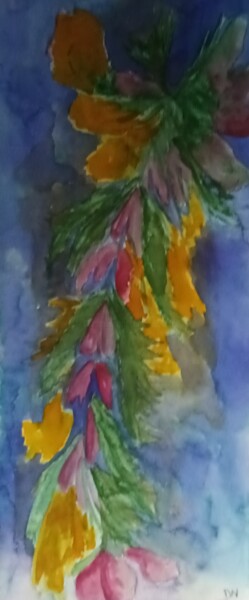 Painting titled "fleurs 9" by Nizard Dominique, Original Artwork, Watercolor