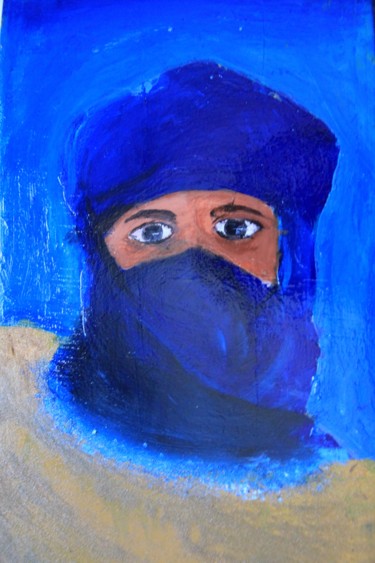 Malerei mit dem Titel "Homme Bleu - Desert…" von Nizar Tabbai, Original-Kunstwerk, Pastell